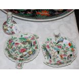 GROUP OF CHINESE PORCELAIN TO INCLUDE A PAIR OF CANTON LEAF-SHAPED DISHES AND A SMALL CANTON