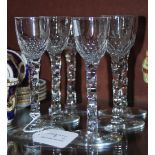 SIX 18TH CENTURY STYLE CORDIAL GLASSES ON FACETED STEMS