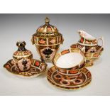 COLLECTION OF ROYAL CROWN DERBY PORCELAIN TO INCLUDE A JAR AND COVER, CREAM JUG, SUGAR BOWL, SMALL