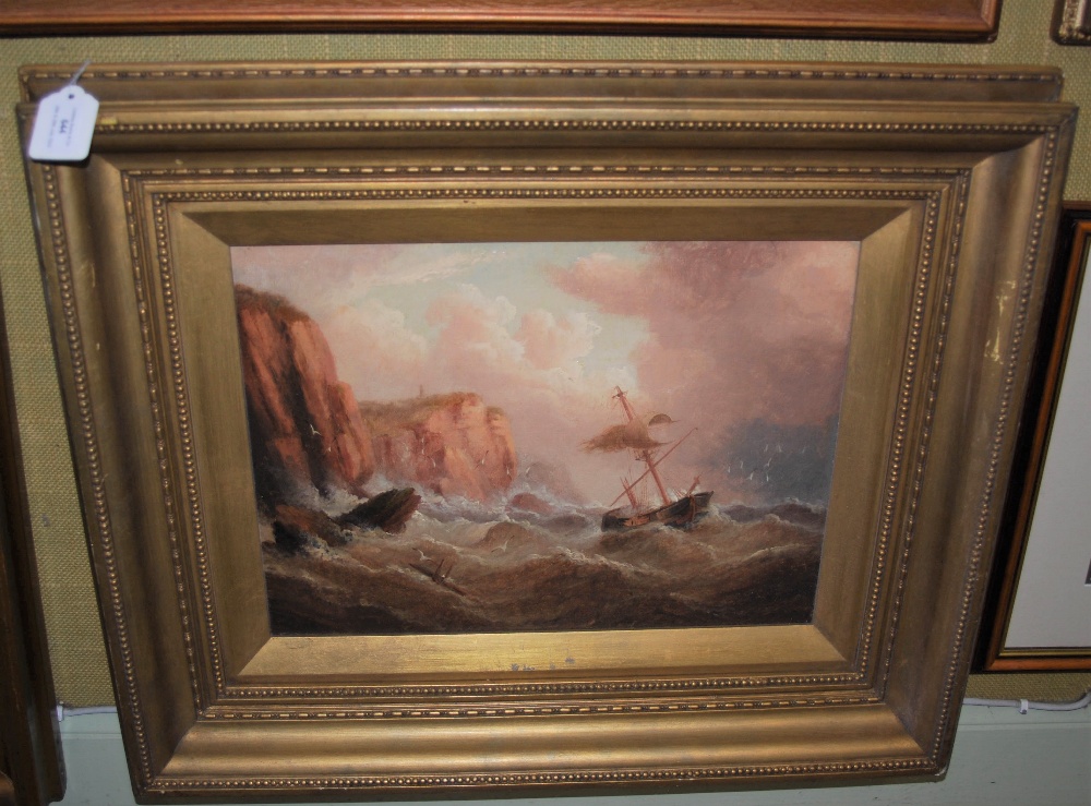 K MOORE (19TH CENTURY BRITISH SCHOOL) VESSEL ASHORE, NEAR ROBIN HOOD'S BAY OIL ON CANVAS, SIGNED AND