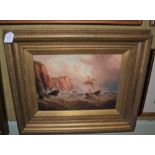 K MOORE (19TH CENTURY BRITISH SCHOOL) VESSEL ASHORE, NEAR ROBIN HOOD'S BAY OIL ON CANVAS, SIGNED AND