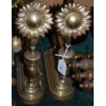 PAIR OF LATE 19TH CENTURY BRASS ANDIRONS WITH SUNFLOWER DETAIL
