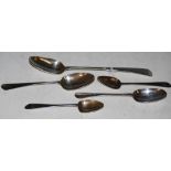COLLECTION OF SILVER FLATWARE TO INCLUDE TWO 18TH CENTURY IRISH SILVER DESSERT SPOONS, DUBLIN 1795