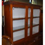 A LATE 19TH CENTURY PINE HANGING KITCHEN CABINET WITH GLAZED CUPBOARD DOORS