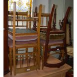 THREE EARLY 20TH CENTURY SOFTWOOD SALON CHAIRS TOGETHER WITH A LATE 19TH/ EARLY 20TH CENTURY