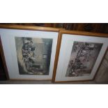 A SET OF EIGHT GILT FRAMED PRINTS, THE POACHERS PROGRESS, AFTER C. BLAKE WITH RED CLOTH ALBUM