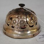 LONDON SILVER-MOUNTED TABLE BELL WITH PIERCED SCROLL AND FOLIATE DETAILS, MAKERS MARK 'SWS & CO',