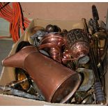 BOX OF ASSORTED COPPER AND BRASSWARE