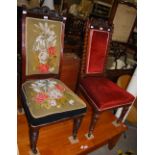 TWO 19TH CENTURY MAHOGANY SIDE CHAIRS, ONE WITH NEEDLEWORK AND BEADWORK UPHOLSTERED BACK AND SEAT,