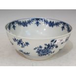 CHINESE PORCELAIN BLUE AND WHITE FOOTED BOWL, QING DYNASTY, DECORATED WITH PEONY, 20CM DIAMETER