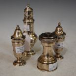 COLLECTION OF SILVER CRUETS TO INCLUDE PAIR OF SHEFFIELD SILVER SALT AND PEPPER POTS, A LONDON