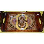 MAHOGANY AND PARQUETRY INLAID BUTTERFLY TRAY