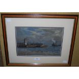 EARLY 20TH CENTURY BRITISH SCHOOL A HARBOUR SCENE WITH LIGHTHOUSE OIL ON CANVAS, LATER MOUNTED FLAT,