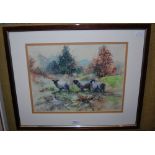 THREE FRAMED SCOTTISH CONTEMPORARY SCHOOL PAINTINGS, INCLUDING A D S WATT, ROUGH PASTURE,