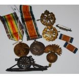 GREAT WAR INTEREST - A GROUP OF ITEMS TO INCLUDE A PAIR OF MEDALS INSCRIBED 'TO P T E . W. J. FULLER