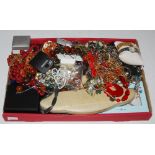 LARGE BOX OF ASSORTED COSTUME JEWELLERY, WRISTWATCHES, ETC