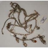 A COLLECTION OF SEVEN ASSORTED WHITE METAL BRACELETS, CHAINS, NECKLACES