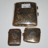 BIRMINGHAM SILVER CIGARETTE CASE, TOGETHER WITH TWO BIRMINGHAM SILVER VESTA HOLDERS, GROSS WEIGHT