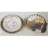 A CHESTER SILVER SHELL-SHAPED DISH, TOGETHER WITH AN IRISH SILVER AND CLEAR CUT-GLASS BUTTER DISH