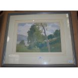 JAMES CADENHEAD, A VIEW OF LOCH THROUGH TREES WATERCOLOUR ON PAPER, SIGNED WITH STYLISED