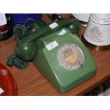 A VINTAGE GREEN COLOURED ROTARY DIAL TELEPHONE, PORT ASKAIG 257