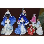 NINE ASSORTED ROYAL DOULTON LADY FIGURE GROUPS TO INCLUDE "MARY" HN3375, "ABIGAIL" HN4824, "KEY TO
