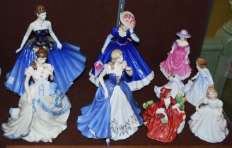 NINE ASSORTED ROYAL DOULTON LADY FIGURE GROUPS TO INCLUDE "MARY" HN3375, "ABIGAIL" HN4824, "KEY TO