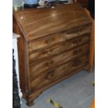 AN ANTIQUE MAHOGANY INLAID BUREAU, APPROX 110CM HIGH X 118CM WIDE X 52CM DEEP