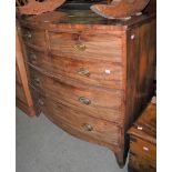 A 19TH CENTURY MAHOGANY BOW-FRONT CHEST OF TWO SHORT OVER THREE LONG DRAWERS