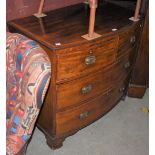 A 19TH CENTURY MAHOGANY BOW-FRONT CHEST OF TWO SHORT OVER TWO LONG DRAWERS ON BRACKET FEET