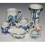 A GROUP OF 18TH CENTURY WORCESTER PORCELAIN TO INCLUDE "DR. WALL" VASE DECORATED WITH A LONG ELIZA