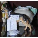 A GROUP OF CERAMICS TO INCLUDE A ROYAL WORCESTER GERMAN SHEPHERD, A ROYAL WORCESTER MALVERN ABBEY,