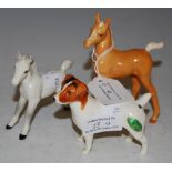 THREE BESWICK ANIMAL FIGURES TO INCLUDE TWO FOALS AND A JACK RUSSELL.