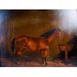 J. D. ROCHFORT (19TH CENTURY), "PONY IN STABLE", OIL ON BOARD, 45CM X 60CM