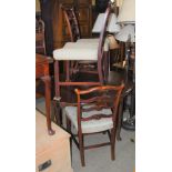 A 19TH CENTURY MAHOGANY DROP LEAF TABLE TOGETHER WITH FOUR LADDERBACK DINING CHAIRS