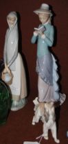 THREE ASSORTED LLADRO FIGURE GROUPS TO INCLUDE A GIRL WITH BASKET, A GIRL READING A BOOK, AND A