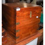 SQUARE-FORM TEAK AND BRASS BOUND BOX OF MARITIME INTEREST