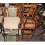 A GROUP OF FOUR CHAIRS TO INCLUDE A PAIR OF MAHOGANY AND BOXWOOD LINED BEDROOM CHAIRS WITH