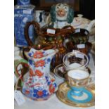 COLLECTION OF ASSORTED 19TH CENTURY CERAMICS TO INCLUDE MASONS SERPENT HANDLED JUG, STAFFORDSHIRE