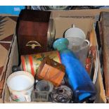 BOX - ASSORTED CERAMICS, GLASS, MANTLE CLOCK ETC