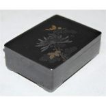 A LATE 19TH / EARLY 20TH CENTURY JAPANESE BLACK METAL RECTANGULAR BOX WITH HINGED COVER, DECORATED