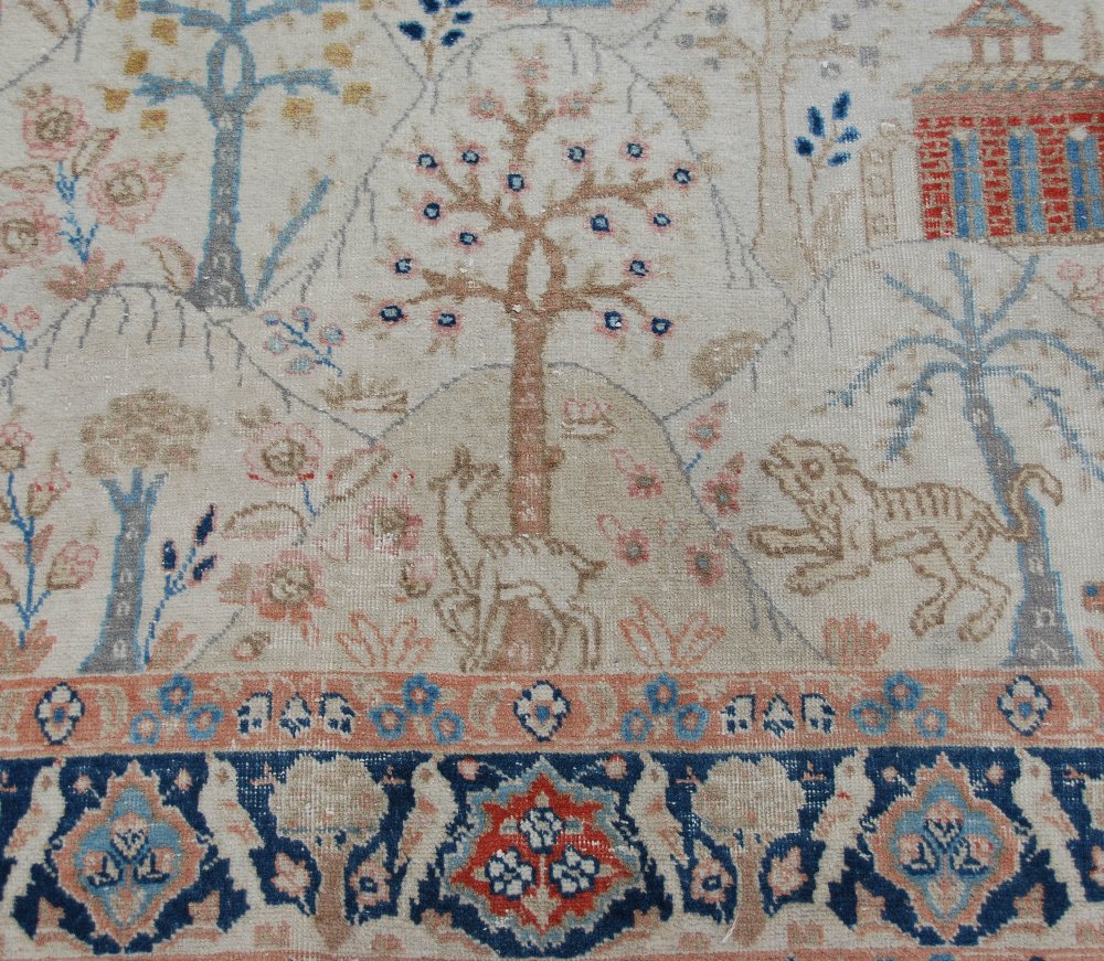 A PERSIAN RUG, LATE 19TH / EARLY 20TH CENTURY, THE RECTANGULAR GROUND DECORATED WITH TREES, - Image 7 of 9