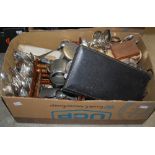 BOX OF ASSORTED EP WARE, PEWTER WARE