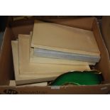 BOX OF ASSORTED CERAMICS, LINEN, COSTUME JEWELLERY, ETC