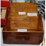 A ROSEWOOD AND BOXWOOD LINED BOX CONTAINING ASSORTED GLASS MARBLES, TOGETHER WITH A WALNUT SQUARE