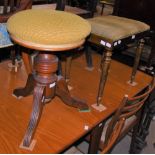 AN UPHOLSTERED REVOLVING PIANO STOOL, TOGETHER WITH A REPRODUCTION RECTANGULAR-SHAPED DRESSING TABLE