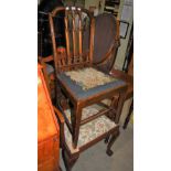 A GEORGE III STYLE MAHOGANY CARVER CHAIR WITH DROP IN UPHOLSTERED SEAT TOGETHER WITH A MAHOGANY SIDE