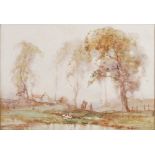 TOM CAMPBELL (1865-1943), "MILLPOND", WATERCOLOUR, SIGNED LOWER RIGHT, 25CM X 36CM