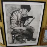 •AR MICHAEL McVEIGH (B.1957) - "SEATED MUSICIAN" ARTIST'S PROOF, SIGNED LOWER RIGHT, 76CM X 57CM