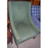 A GREEN UPHOLSTERED MAHOGANY ARMCHAIR